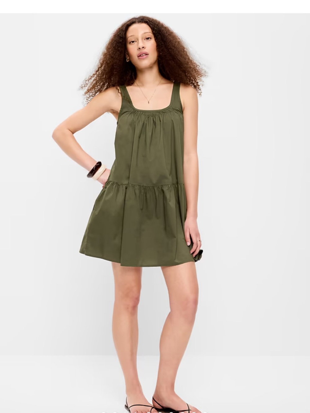 Old Navy Olive Green Tiered Square-Neck Mini Dress